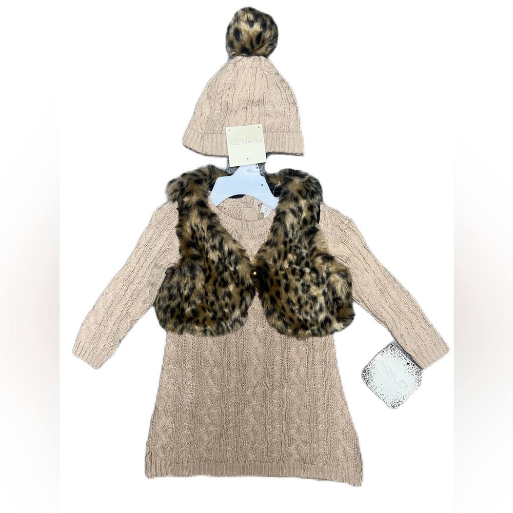 NWT Rachel Zoe Animal Print Vest with Sweater Dress And Matching Hat